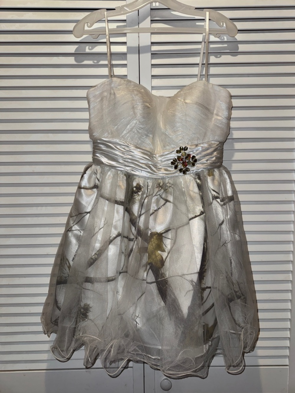 Womens Ivory Realtree Camo Print Party Dress with Jewel Accent